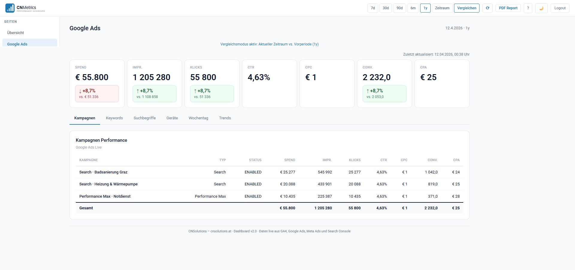 CNMetrics Google Ads Kampagnen-Performance